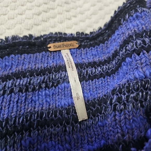 Free People Blue and Black Striped Spells Trouble Sweater Top - Picture 5 of 6